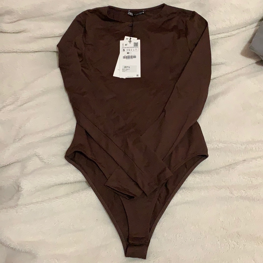 Zara brown long sleeve bodysuit NWT